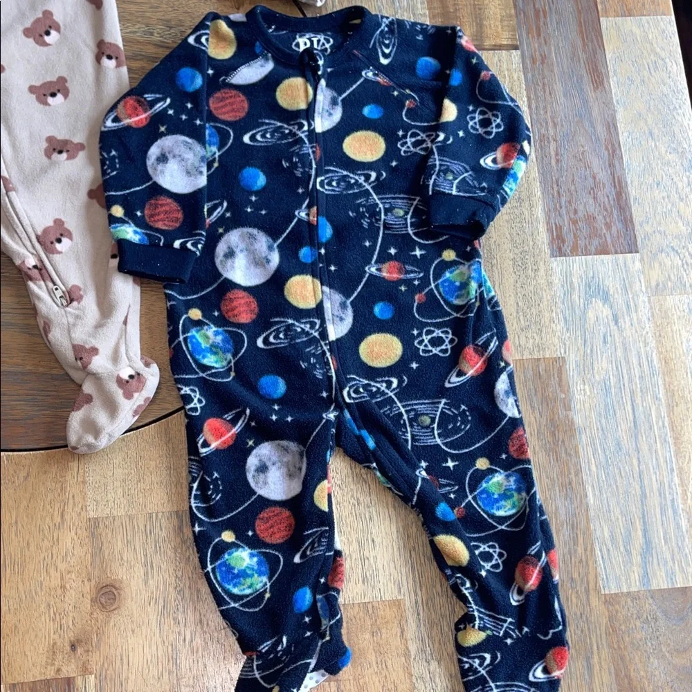 Old Navy Childrens Place Fleece Sleepers 6-9 Months Two Way Zip 3 Pack Bundle